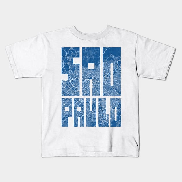 Sao Paulo, Brazil City Map Typography - Blueprint Kids T-Shirt by deMAP Studio